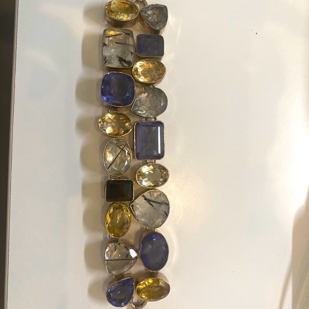 Amethyst, citrine, rutile quartz bracelet-silver